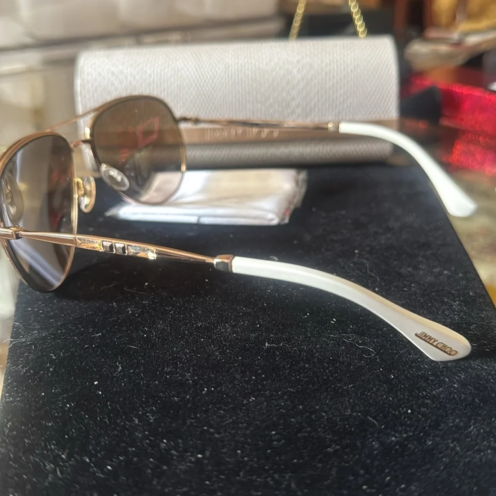 Jimmy Choo Aviator Sunglasses - Gold Frame, Black Lenses